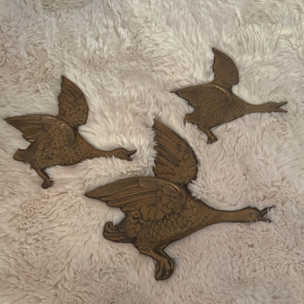 Metal Flying Goose Wall Art Trio - Vintage Gold Finish